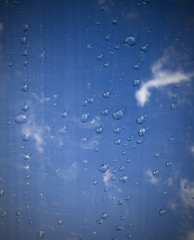 water drops on the glass under the sky. texture, background.