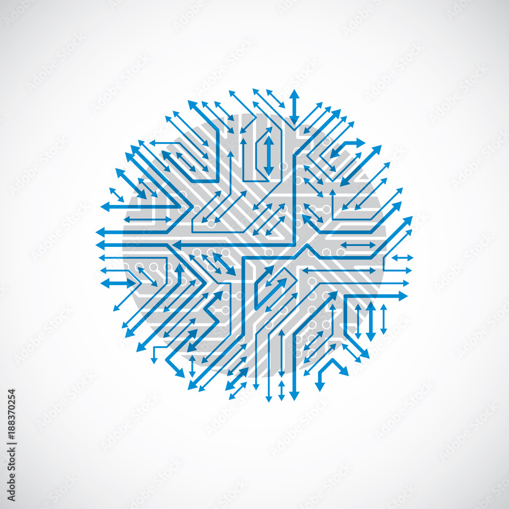 Aufkleber round circuit board with electronic components of technology device. computer motherboard cybernetic