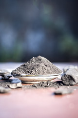 Close up of coal powder for toothache and toothpaste of traditional Asia.