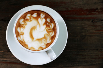Latte Hot coffee on the table in coffee shop Copy space