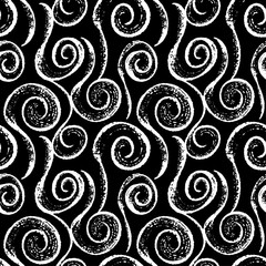 Ink hand drawn abstract curve lines seamless pattern