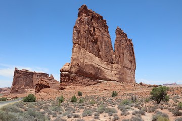 Courthouse Towers in Arches National Park. Utah. USA