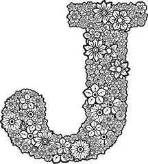Flowers doodle in the letter J. Vector Clipart Serie 10/26