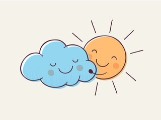 Sun hugging Cloud. Vector Illustration. 