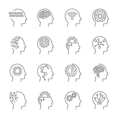 AI (artificial intelligence) icon set. Editable Stroke.