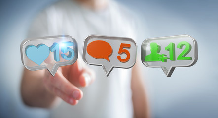 Businessman using digital colorful social media icons 3D rendering