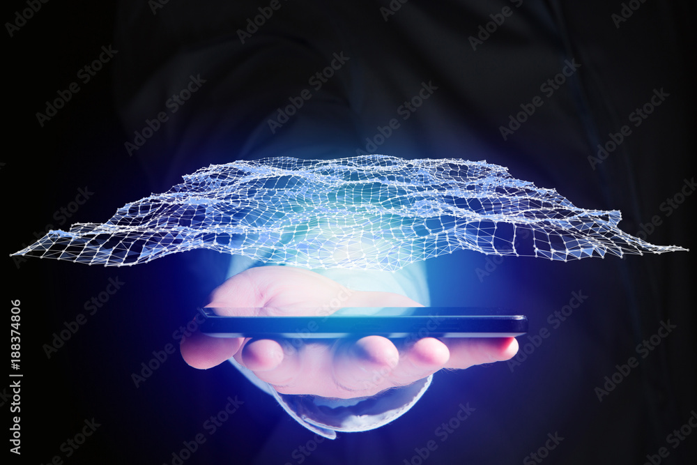 Poster graphic network displayed on a futuristic interface - business and technology concept