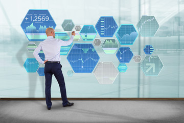 Stock exchange trading data information displayed on a futuristic interface