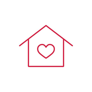 house with heart thin line red icon