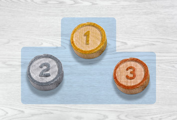 Three Wooden Pieces Representing the Medals on the Podium