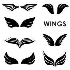 Set of Six Vector Silhouettes Wings