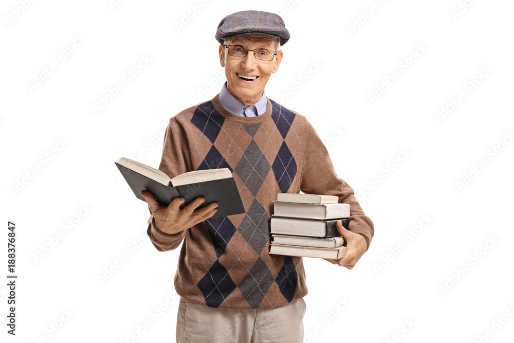 Sticker Elderly man with books