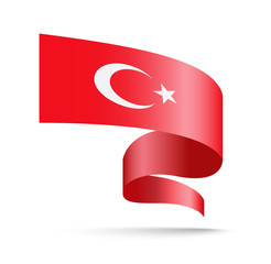 Turkey flag in the form of wave ribbon. Vector illustration on white background.
