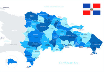 Dominican Republic - map and flag - Detailed Vector Illustration