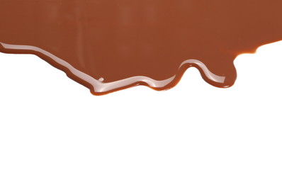 Spilled chocolate milk puddle isolated on white background