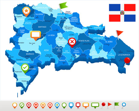 Dominican Republic - map and flag - Detailed Vector Illustration