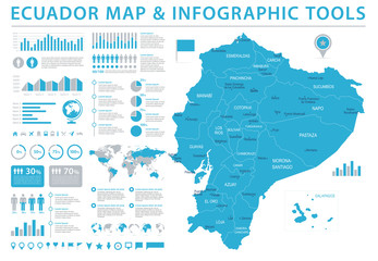 Ecuador Map - Info Graphic Vector Illustration - obrazy, fototapety, plakaty