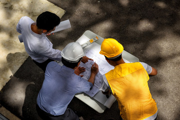 Top view of engineer planning