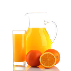 Naklejka na ściany i meble Fresh orange juice and oranges isolated on white