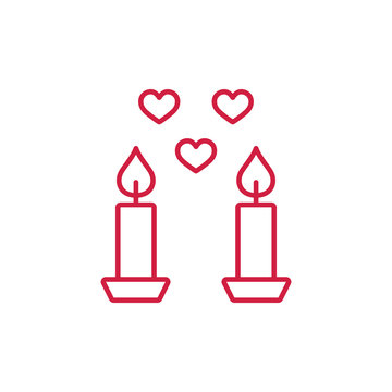 romantic candles thin line red icon