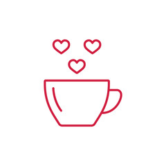 coffe cup with hearts steam thin line red icon