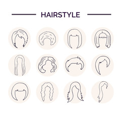 Hand drawn doodle hairstyle and haircut set.