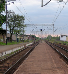 Fototapeta premium Railwaystation and old platforms and lights in Poland.