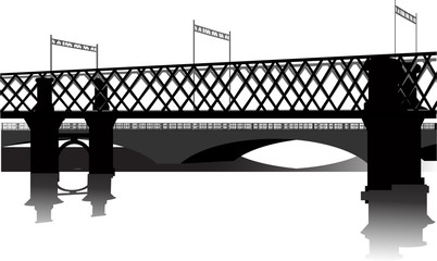 black straight bridge with reflection  isolated on white