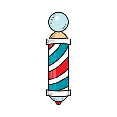 Hand-drawn retro style barber pole, barbershop striped revolving sign, vector illustration isolated on white background. Drawing of barber pole, sign used by barbershops