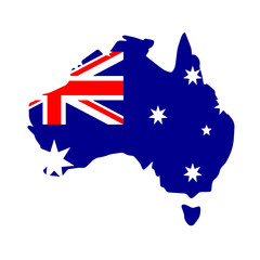 Map Of Australia With Flag Isolated On White Background.