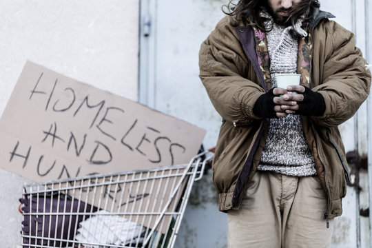 Homeless and hungry vagrant