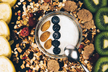 Healthy breakfast fresh granola muesli.