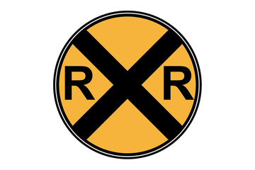 Railroad crossing sign RR icon black and yellow isolated on white background