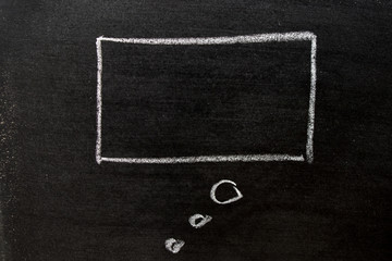 White color chalk hand drawing as speech bubble shape on black board background