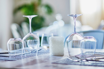 Wine glasses in restaurant or cafe