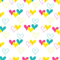 Colorful hand drawn hearts seamless vector pattern.