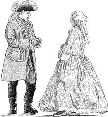Gentleman and lady in the historical costumes