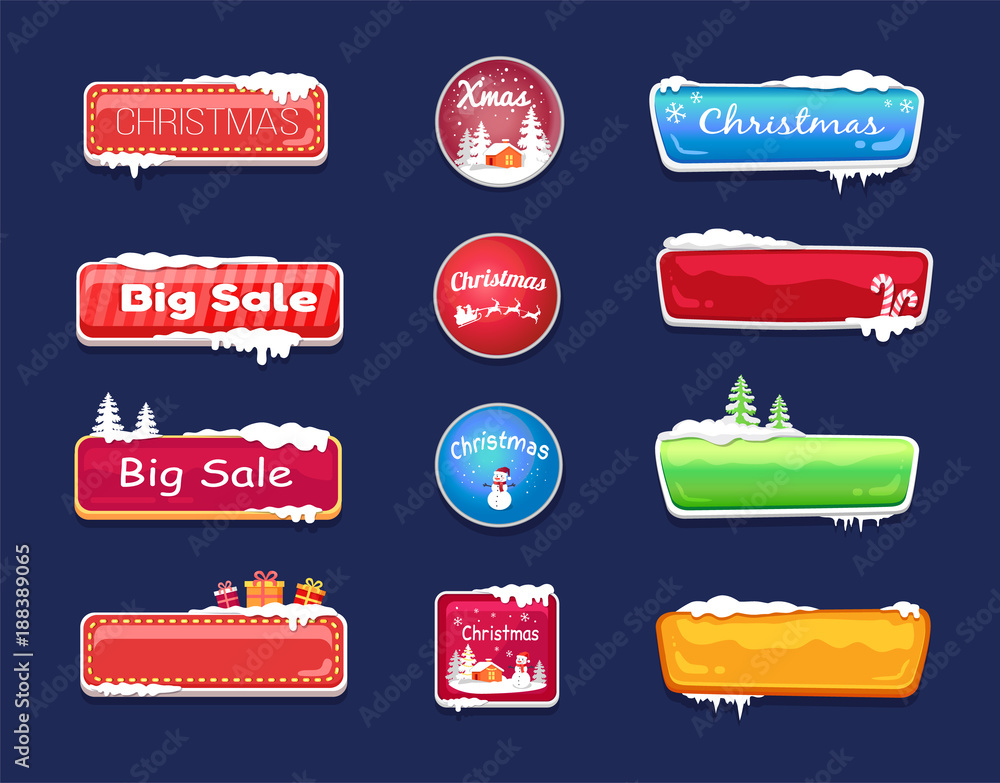 Aufkleber set of winter theme web push button covered snow