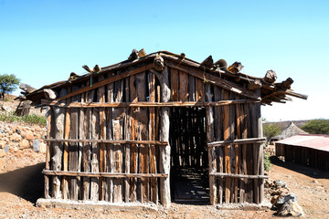 Typical  Djiboutian huts in a village in northern Djibouti, Day Forest National Park ( Forêt du Day) in Horn of Africa