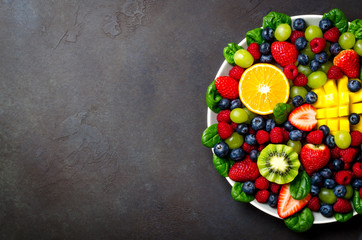 Mix of fruits and berries on a plate