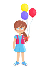 Brunette Doll Like Girl with Air Balloons Vector