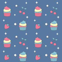 cute lovely rainbow colorful cupcake seamless vector pattern background illustration