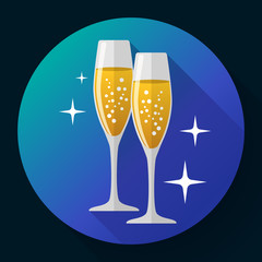 Two glasses of champagne Icon with sparkles