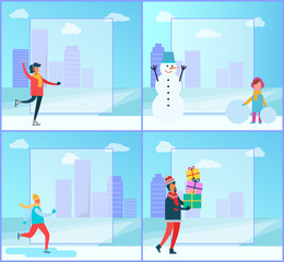Figure-skating and Cityscape Vector Illustration