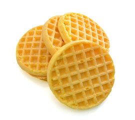Pile of sweet waffles isolated on white background