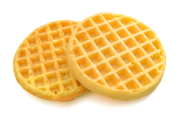 Pile of sweet waffles isolated on white background.