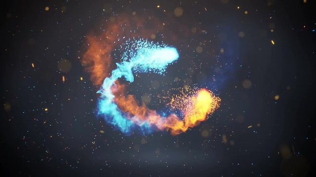 Blue and yellow energy balls flying. Computer generated seamless loop abstract animation 4k UHD (3840x2160)

