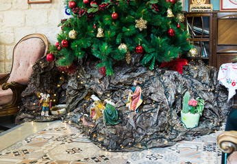 The scene of the birth of the Son of God in the Basilica of the Annunciation in Michel House in the...