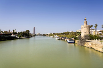 Fototapeta na wymiar The famous Torre del Oro, the Moorish tower built to defend Sevill
