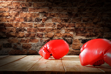 boxing gloves and desk of free space 